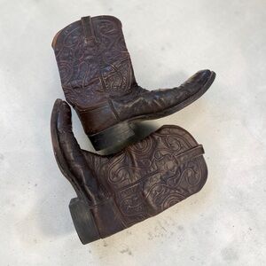 Vintage Lucchese 10.5 D Dark Brown Exotic Leather Broken  Western Cowboy Boots